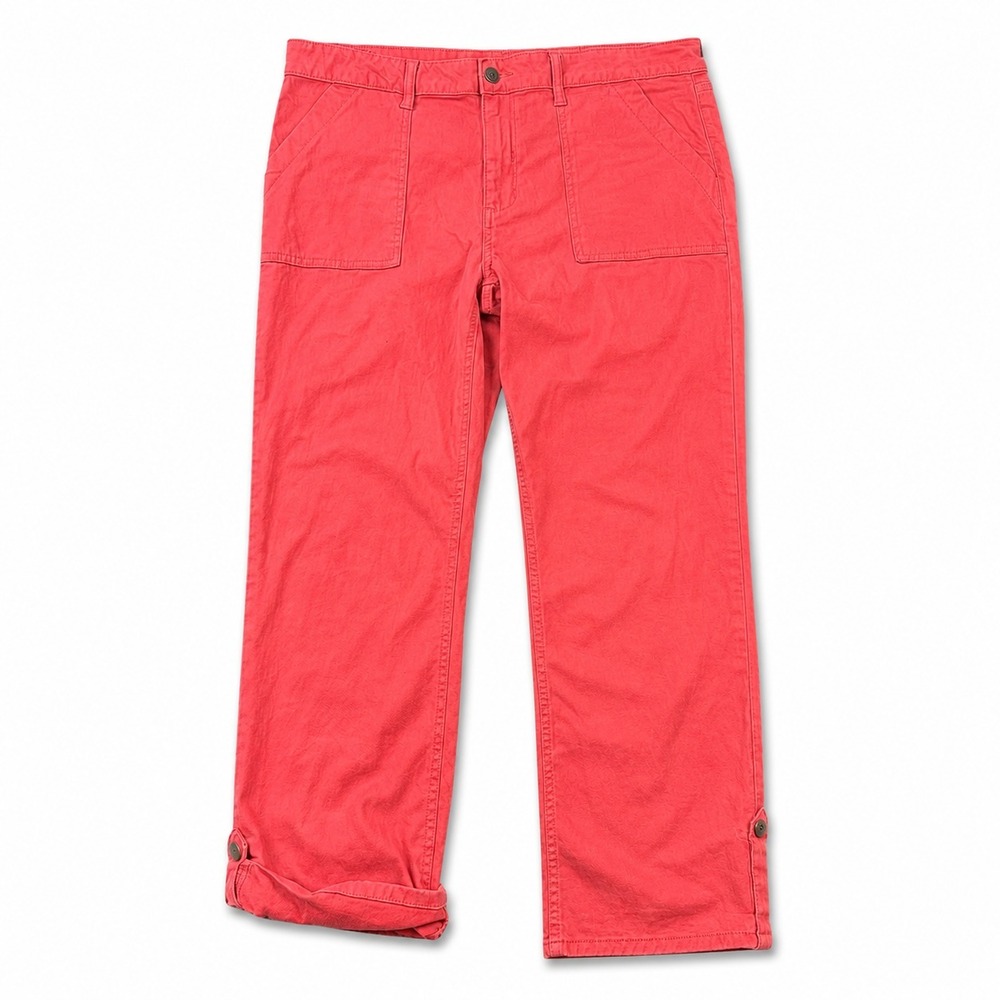 St. John's Bay Straight Leg Pants Womens 16 Pink Roll Tab Stretch Crop Chinos